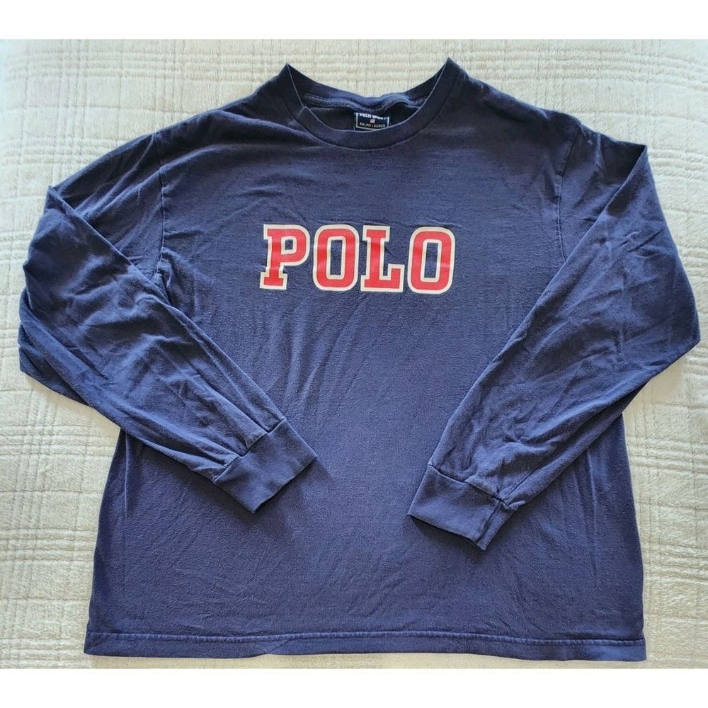 Polo Sport Ralph Lauren Vintage Spell Out "Polo" Long‎ Sleeve Navy T-Shirt